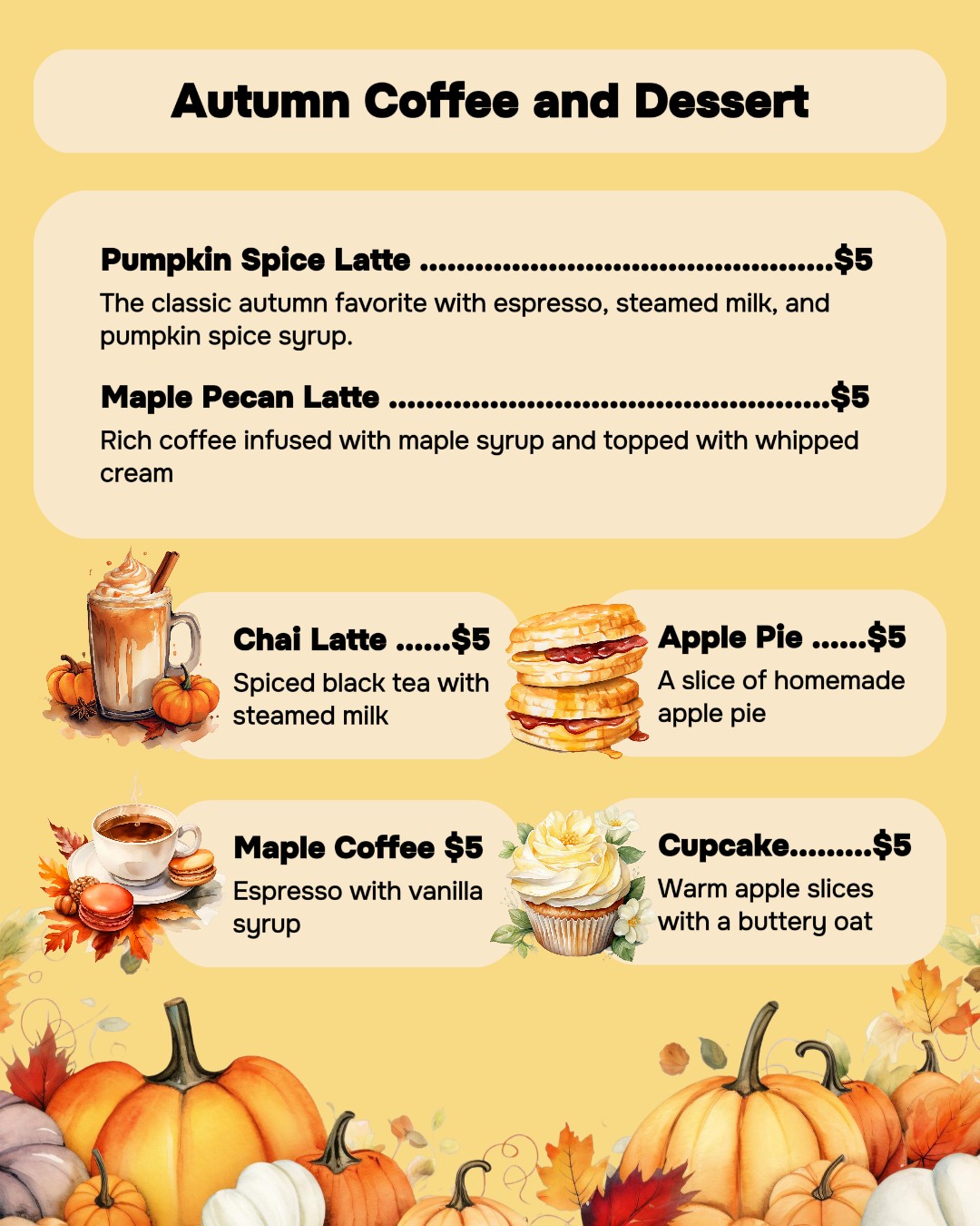 Menu Kopi dan Makanan Penutup Musim Gugur