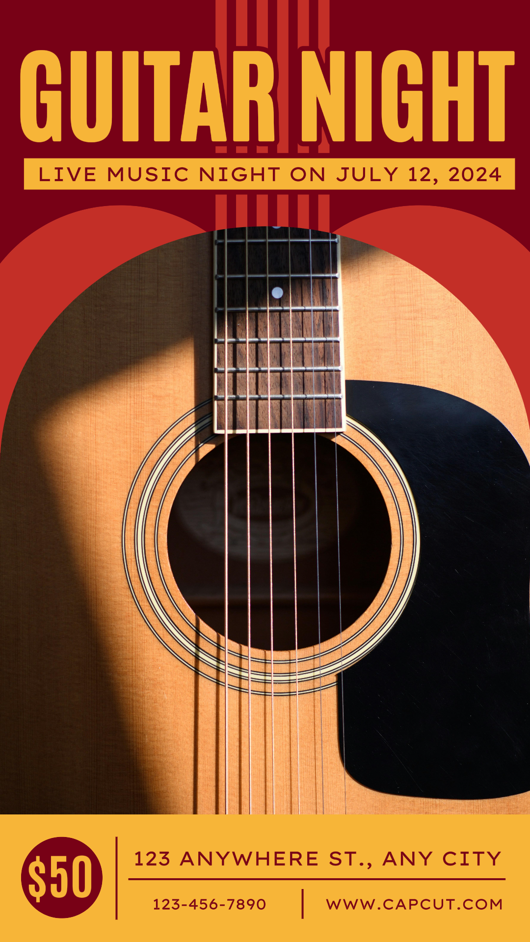 Entertainment Guitar Night Poster Red