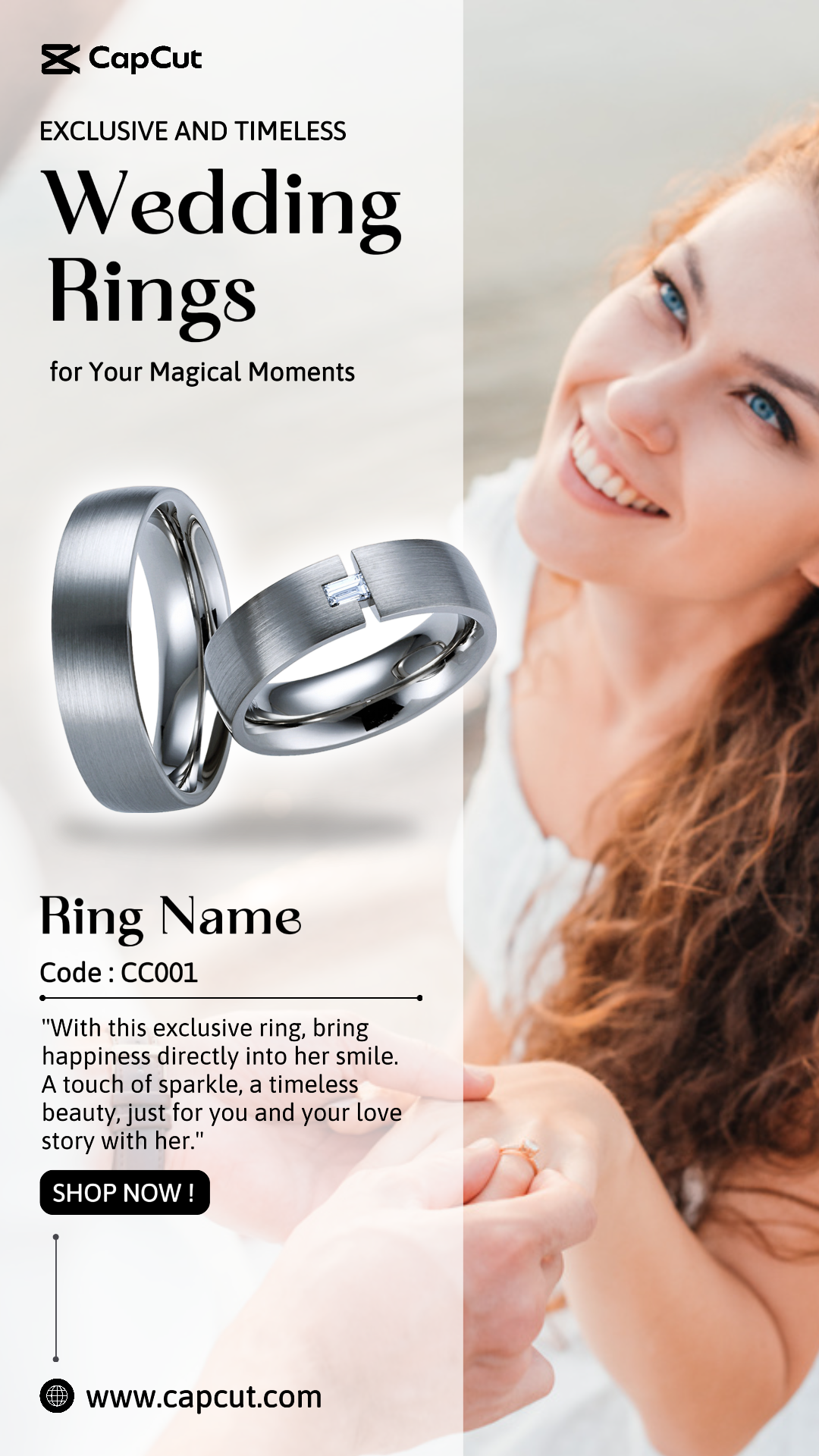 Anéis de casamento exibem história do Instagram minimalista