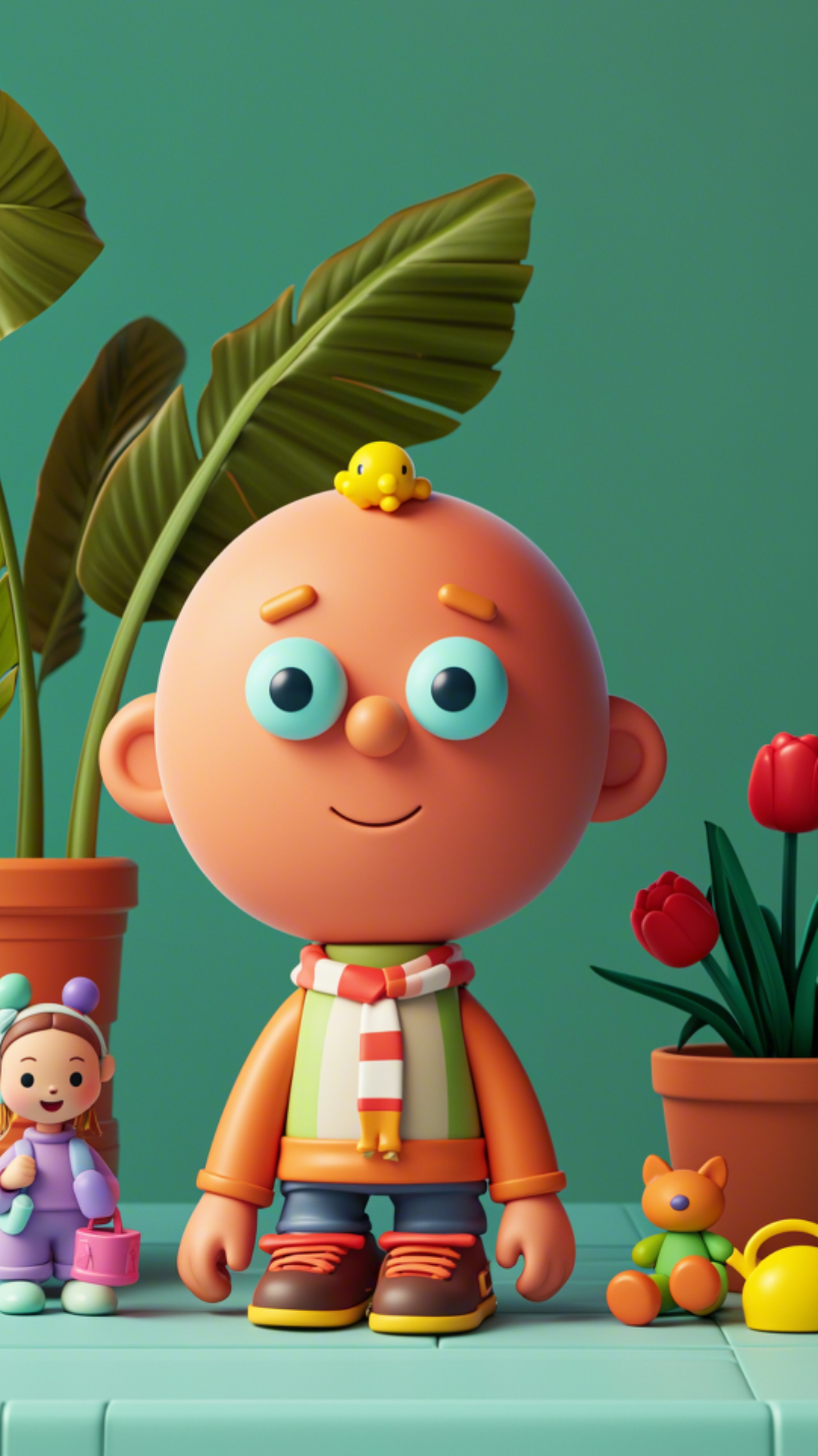 Affiche créative en papier peint avec de petits jouets dessus 3d