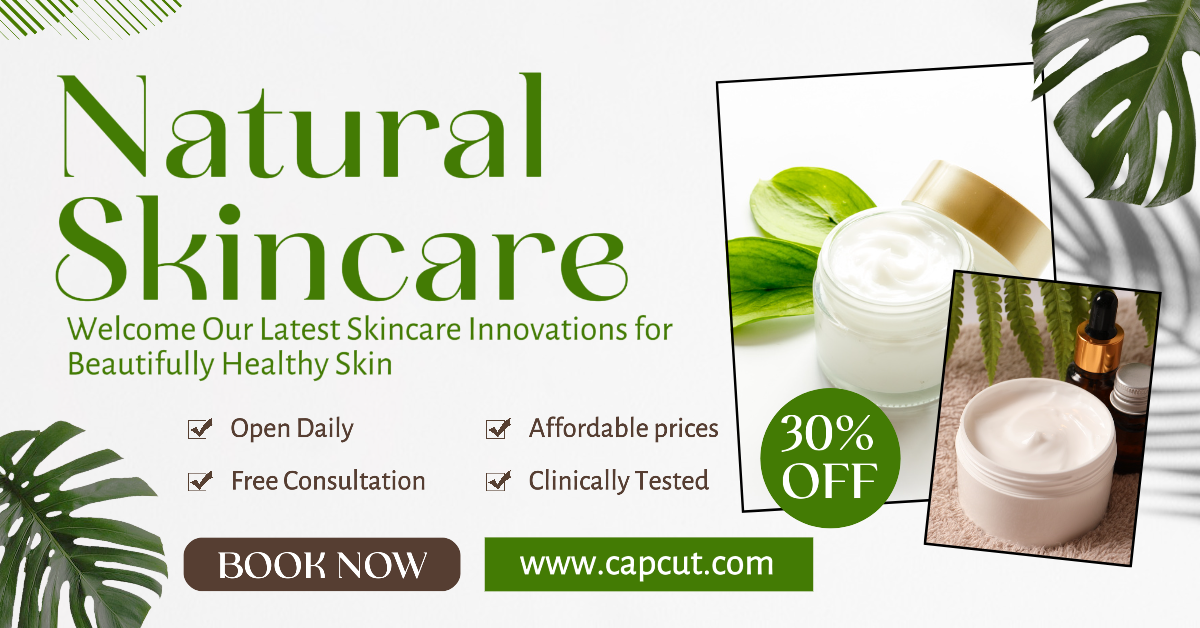 Iklan Facebook, Perawatan kecantikan, penjualan perawatan kulit, spanduk minimalis alami