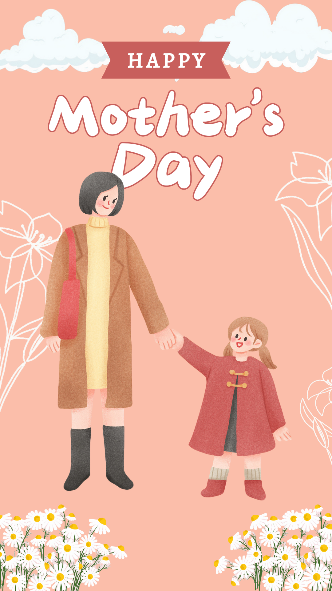 Mother's Day creative poster Tiktok pink white combination 