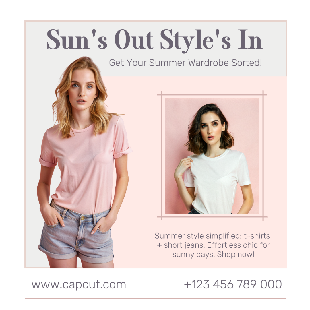 Venda de verão camiseta com short Jean Clothing Marketing Poster Instagram Post