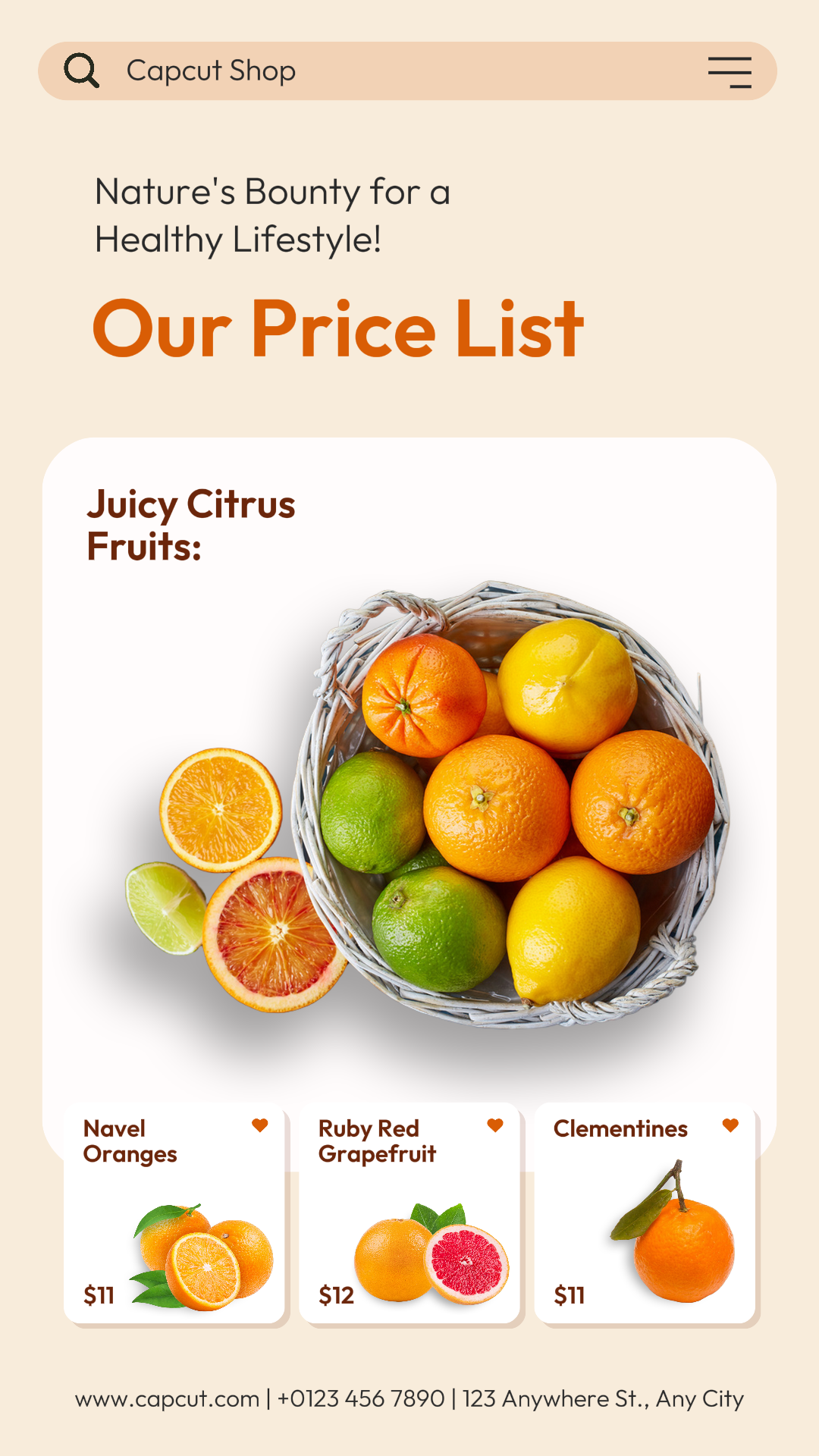 Historia de Instagram de la lista de precios de frutas