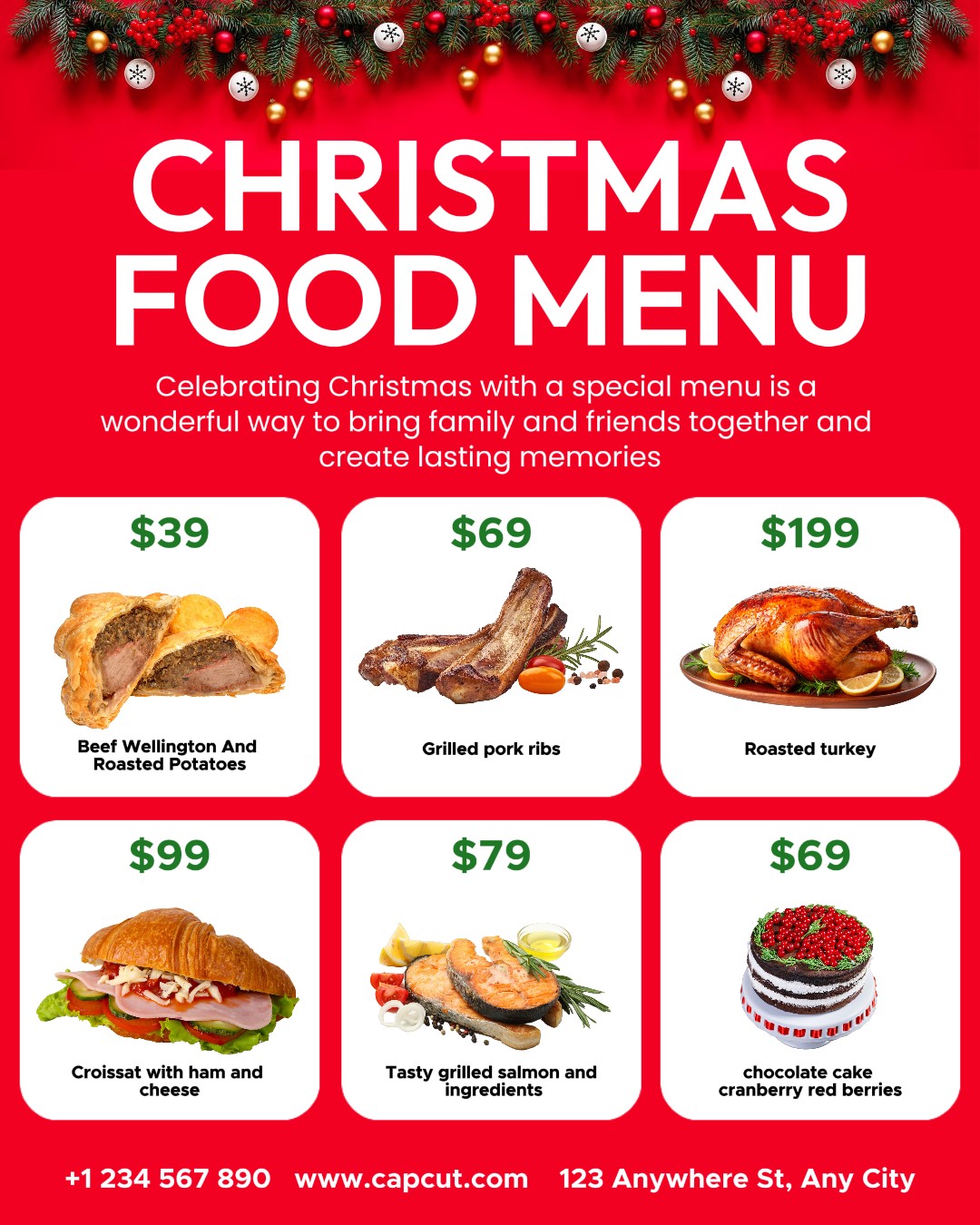 Exibição do menu de comida de Natal Retrato do Instagram