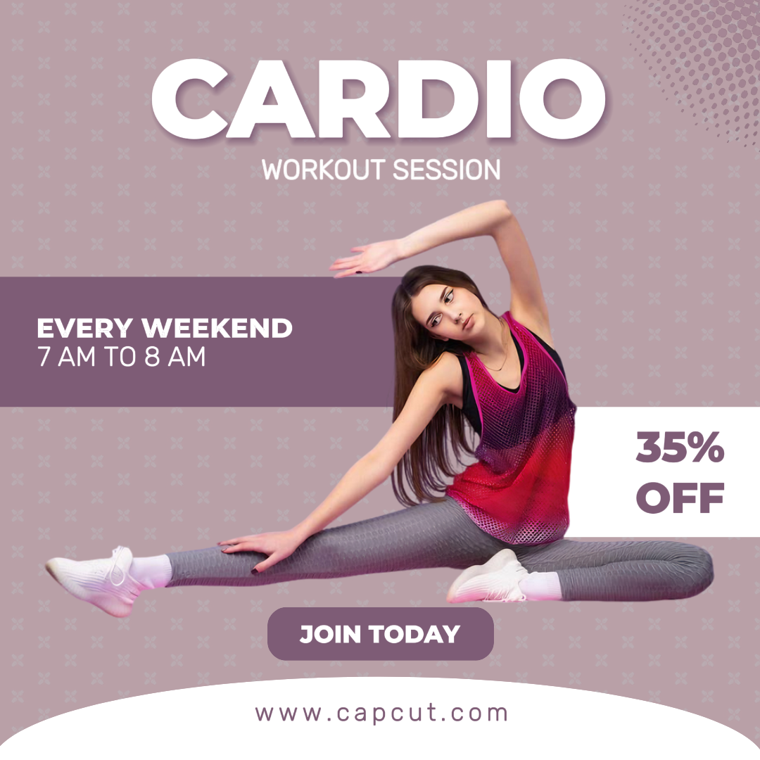 Treino e fitness Roxo Branco Moderno Cardio Treino Sessão Instagram Post