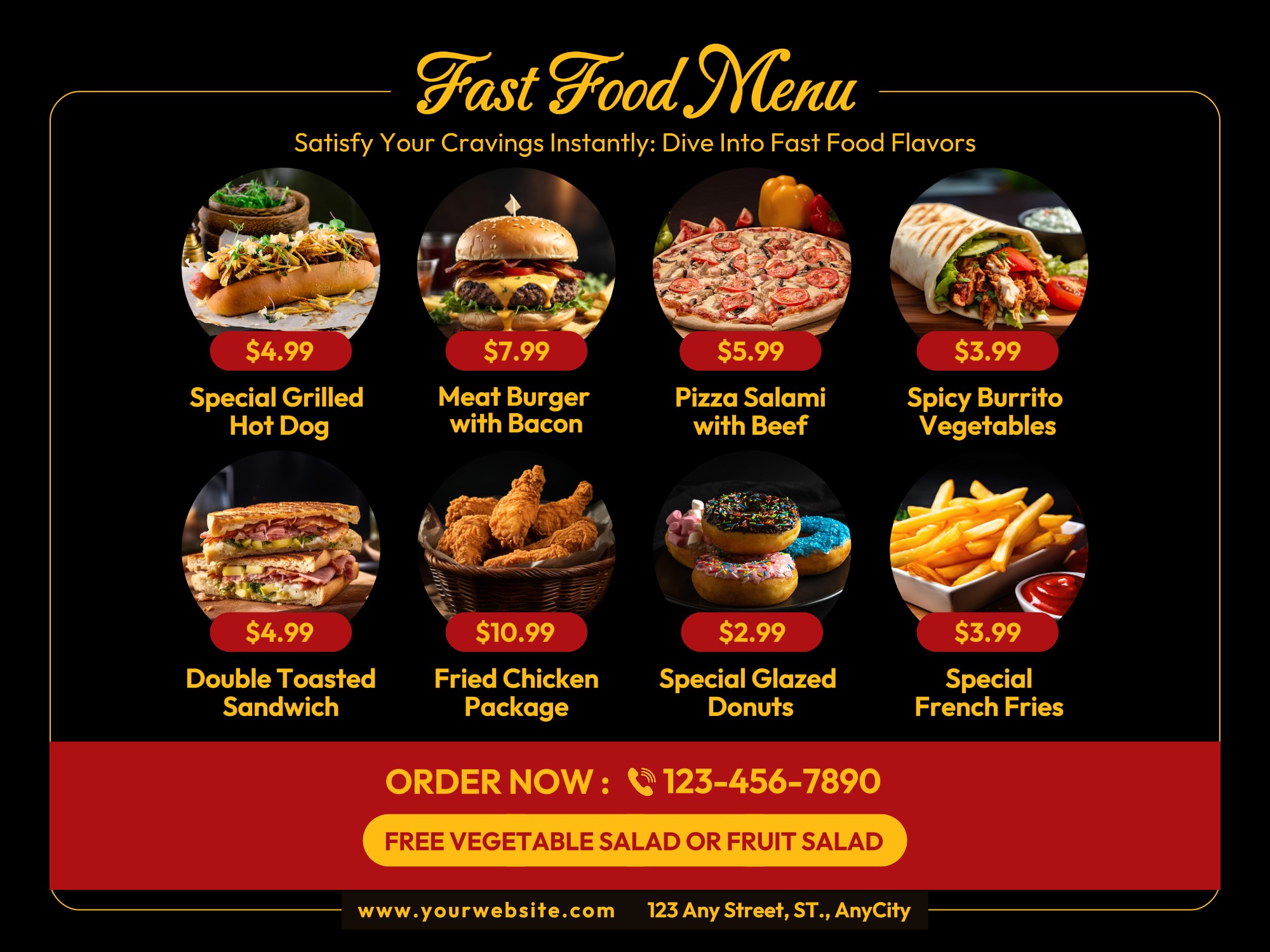 Fast-Food-Menü für Speisen und Getränke