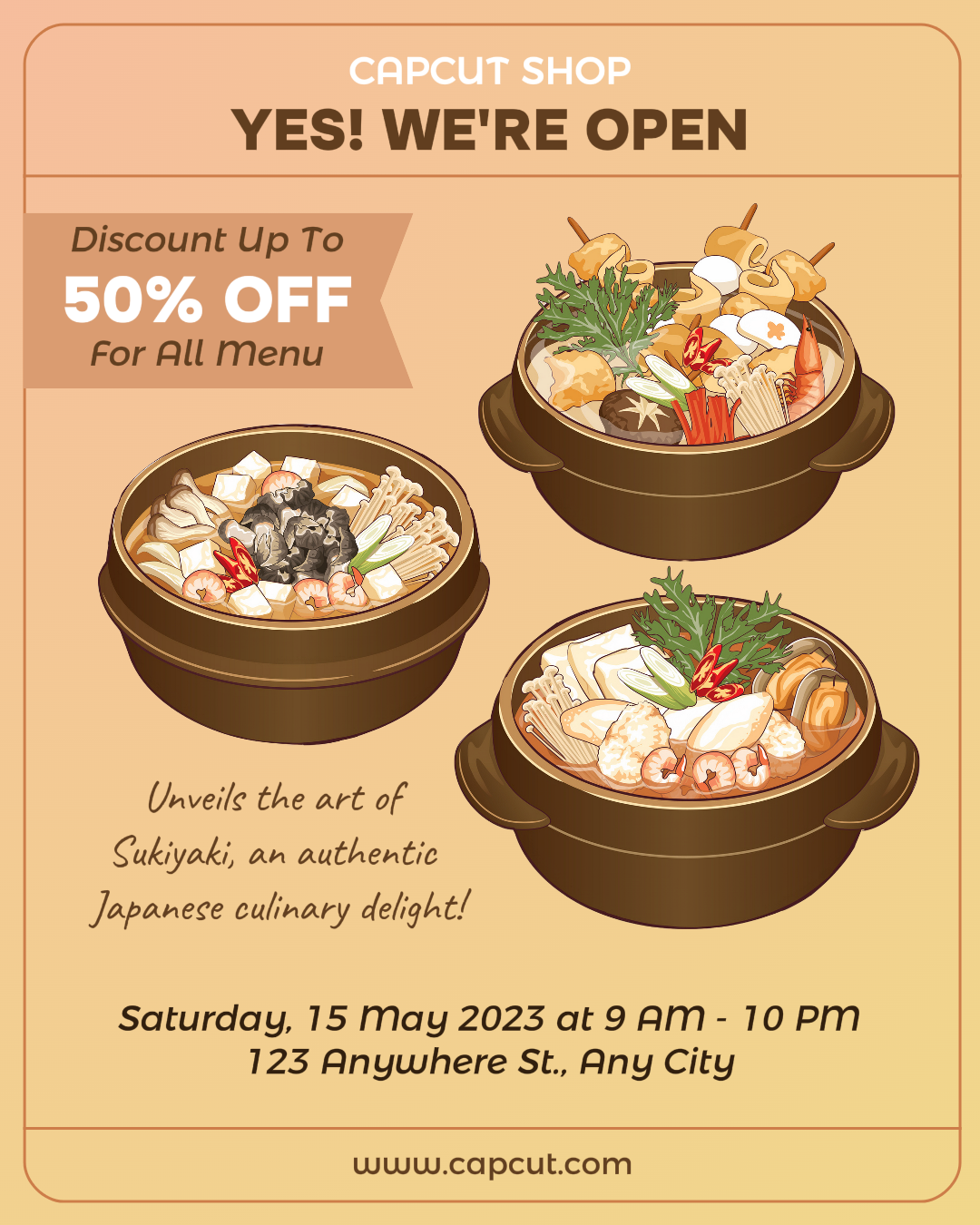 Makanan Sukiyaki Restaurant Grand Opening Instagram Portrait