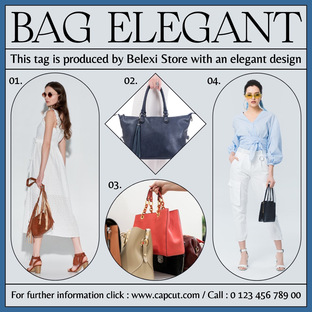 Tas Industri Fashion Tampilan Produk Elegan Instagram Post Biru Putih Minimalis