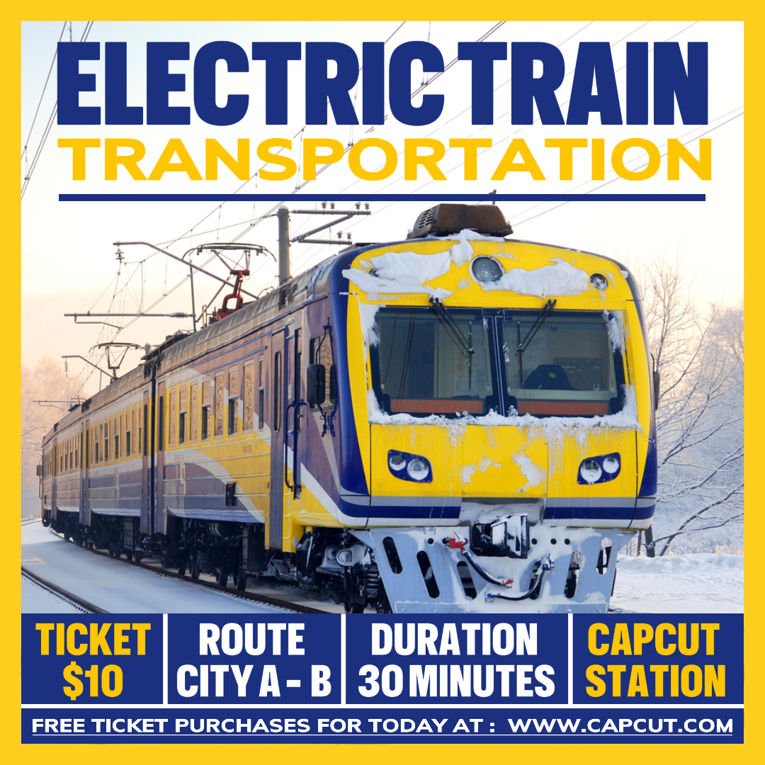 Electric Train Transportation Promotion Instagram Post Yellow Blue Flat Modern