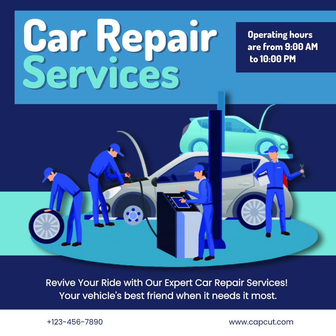 Carros - Poster de Marketing Serviço de Reparação de Carros Instagram Post Blue Illustration