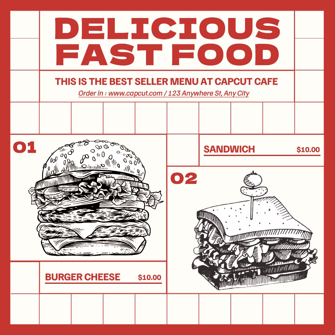 Delicious Fast Food Product Display Instagram Post Red Cream Minimalist