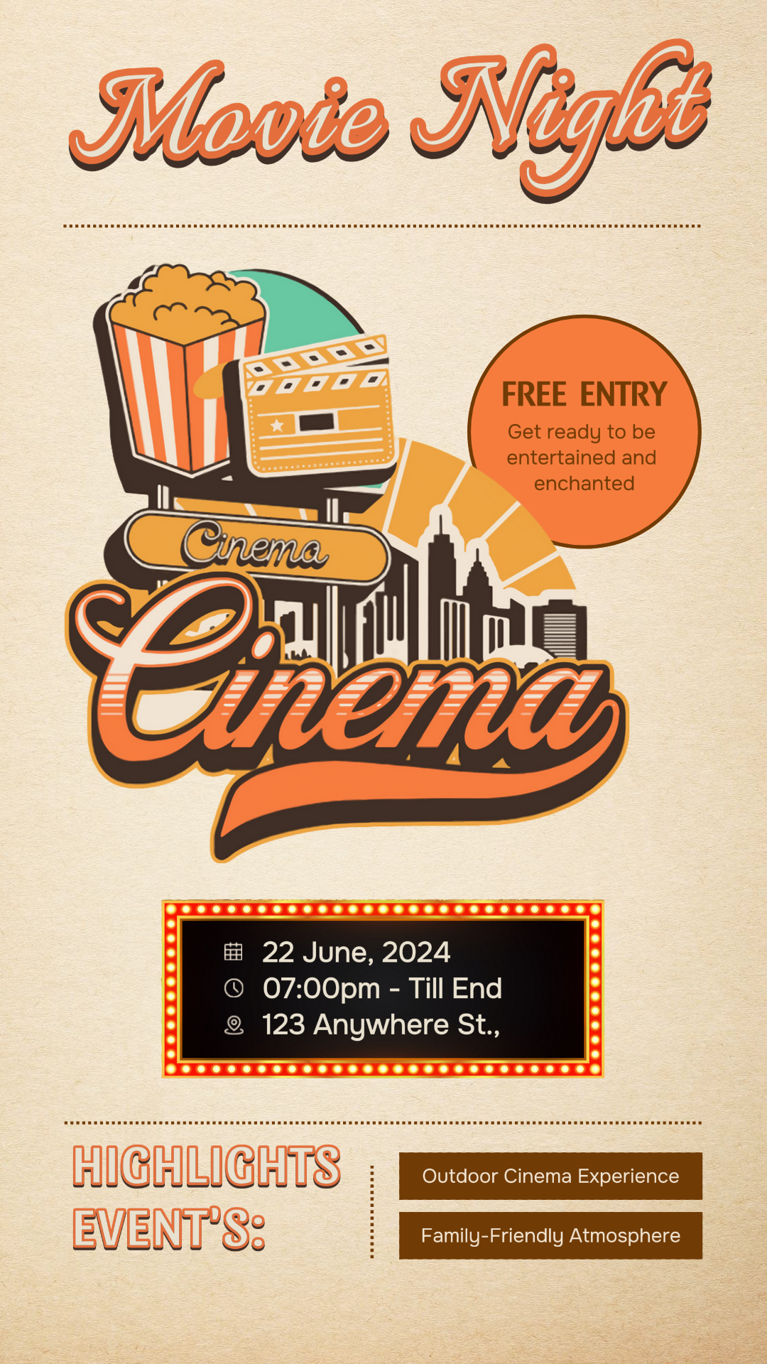 Entertainment Marketing Poster Movie Night Event Promotion  Instagram Story Illustration Retro Style