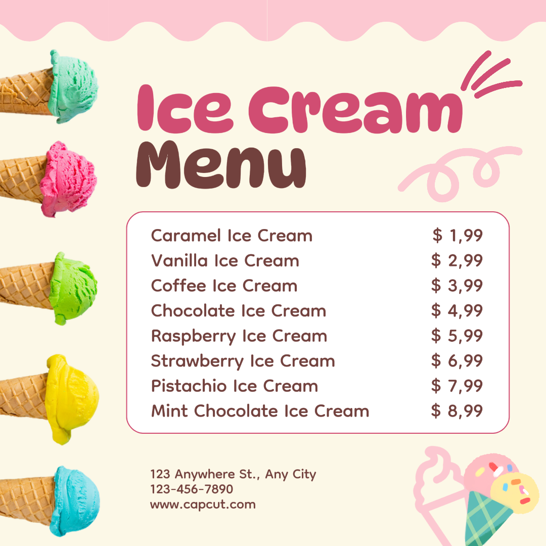 Menu Es Krim Makanan & Minuman Instagram Post Pink