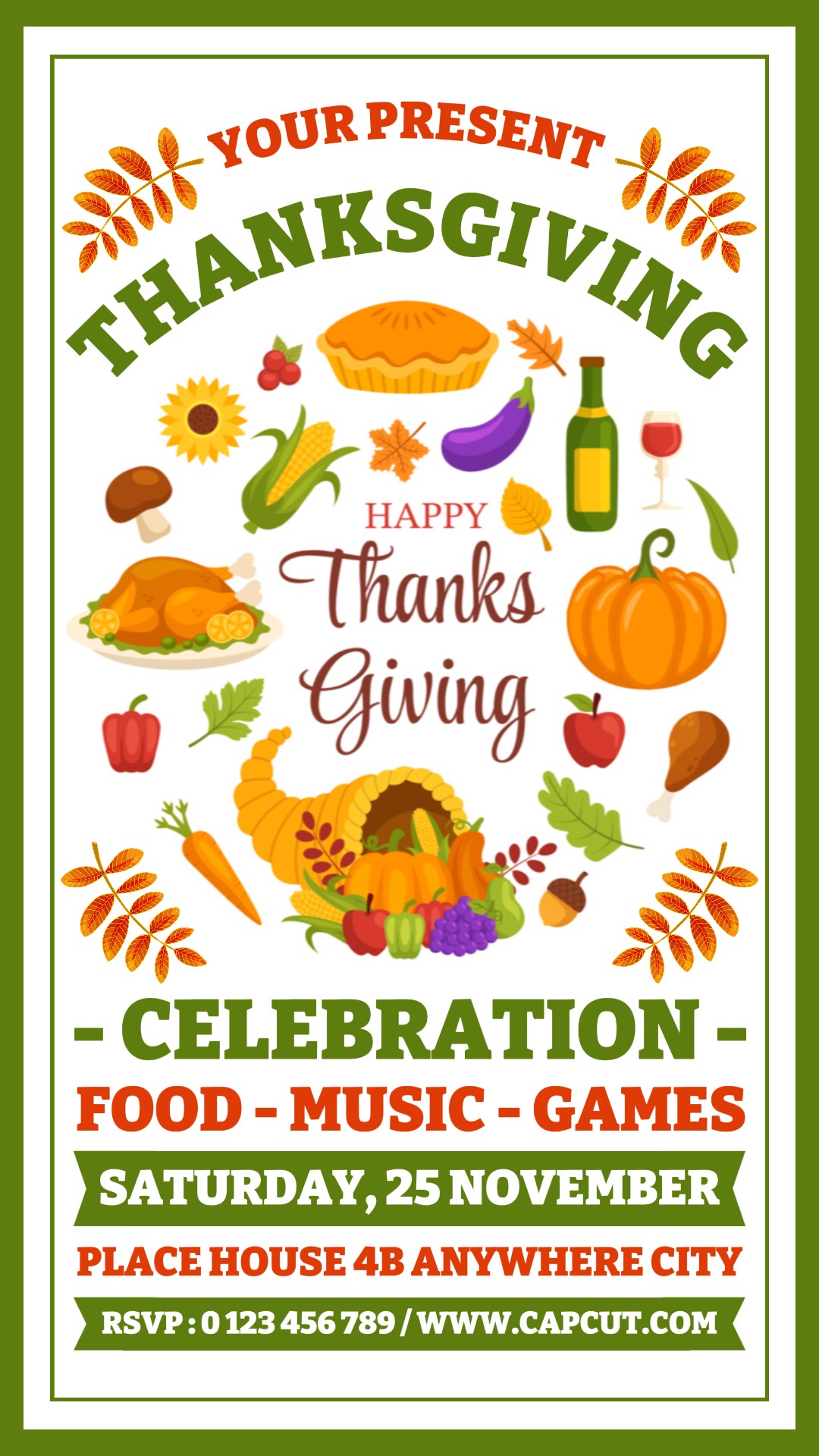 Thanksgiving Invitation Instagram Story Green Flat