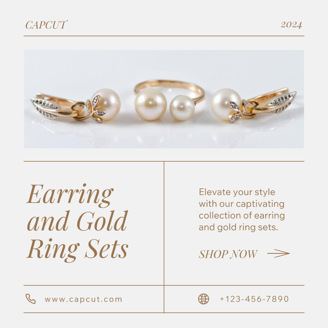 Jewelry and accessories Marketing Poster Earring and Gold Ring Sets Product display Instagram Post