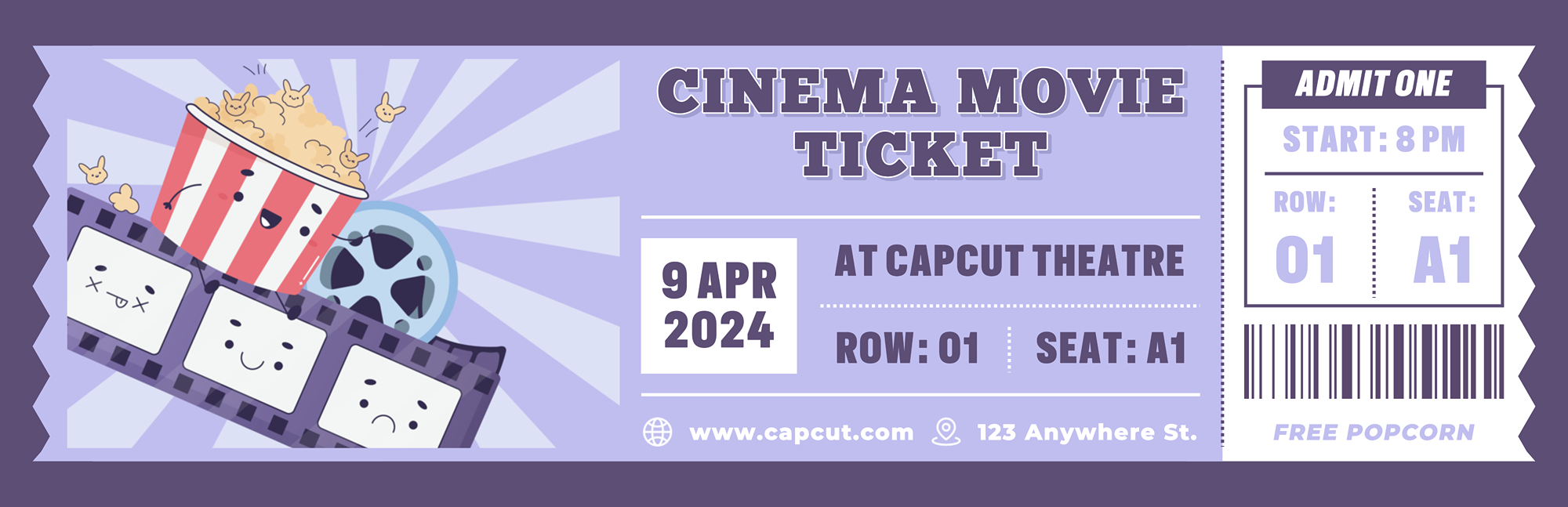 Billete de entretenimiento de comercio electrónico Billete de película de cine Estilo de diseño plano