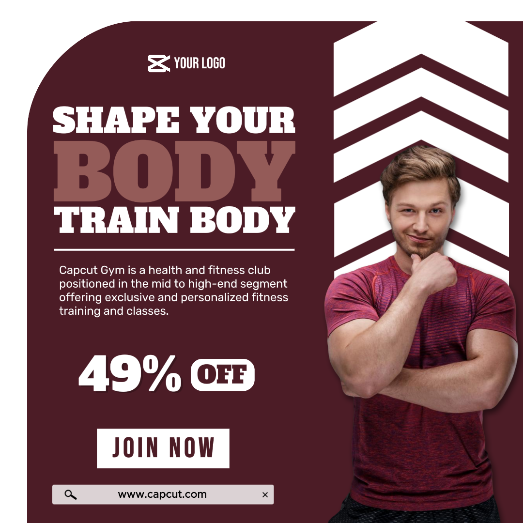 운동과 피트니스 모양 당신의 몸 인스타그램 게시물 흰색과 빨간색 미니멀리스트