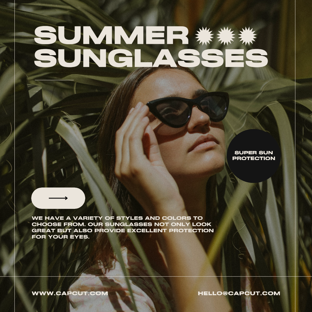 Pôster de Marketing de Roupas Óculos de Sol de Verão Exibição de Produto Instagram Post Estilo Delicado