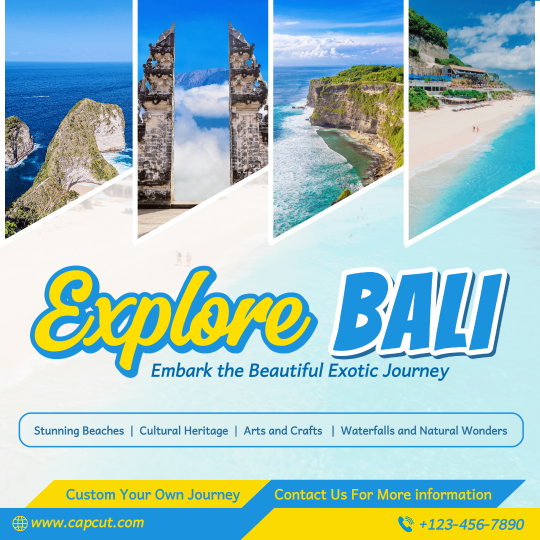 Pôster de Marketing de Viagem Instagram Post Amarelo Azul Praia Estilo