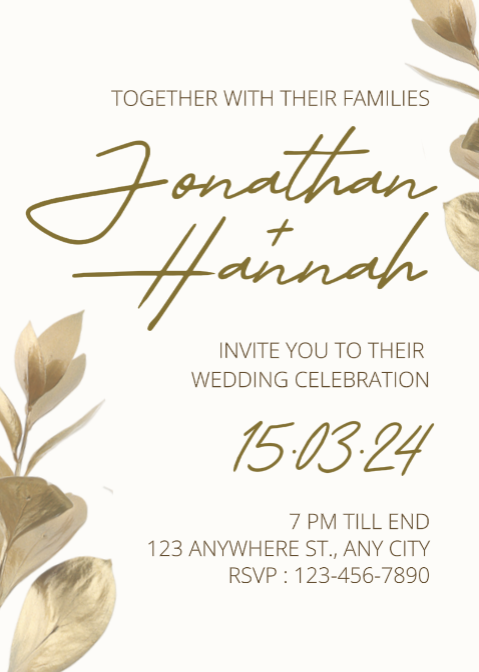 Non-marketing Wedding Invitation Gold Watercolor