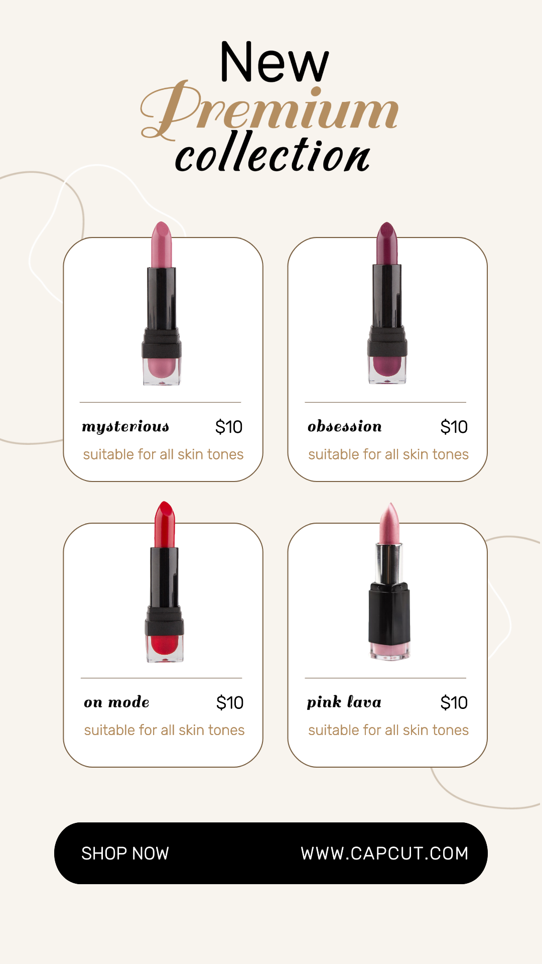 beauty care make up product instagram story beige elegant