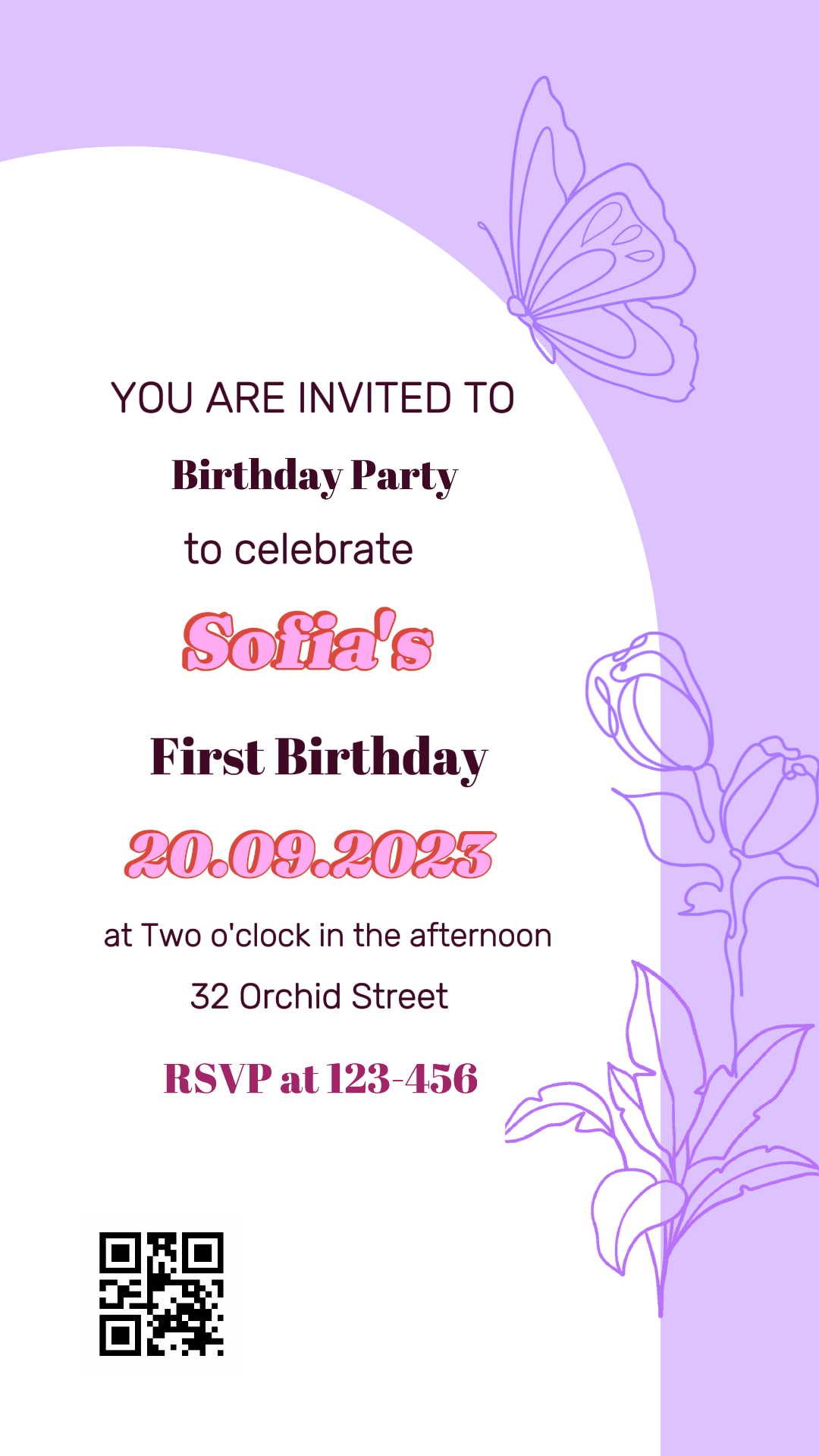 Convite de aniversário sem marketing Roxo Simples