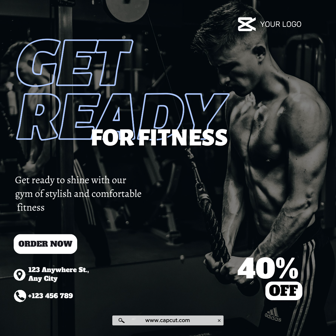 Workout and Fitness Get Ready Instagram Post Black and White Minimalist