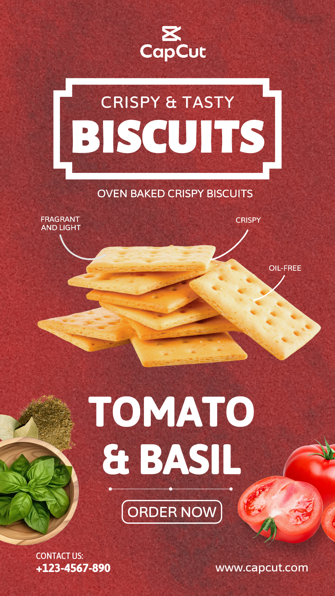 BISCOITOS CROCANTES-ANÚNCIOS DE COMIDA-MARKETING POSTER-INSTAGRAM STORY RED