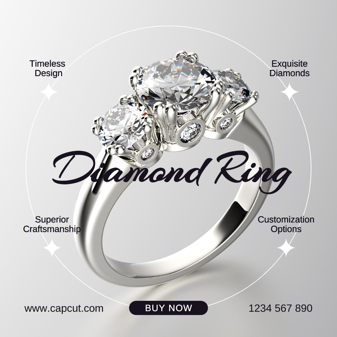 Facebook annonce une affiche de marketing de bijoux, une bague en diamant