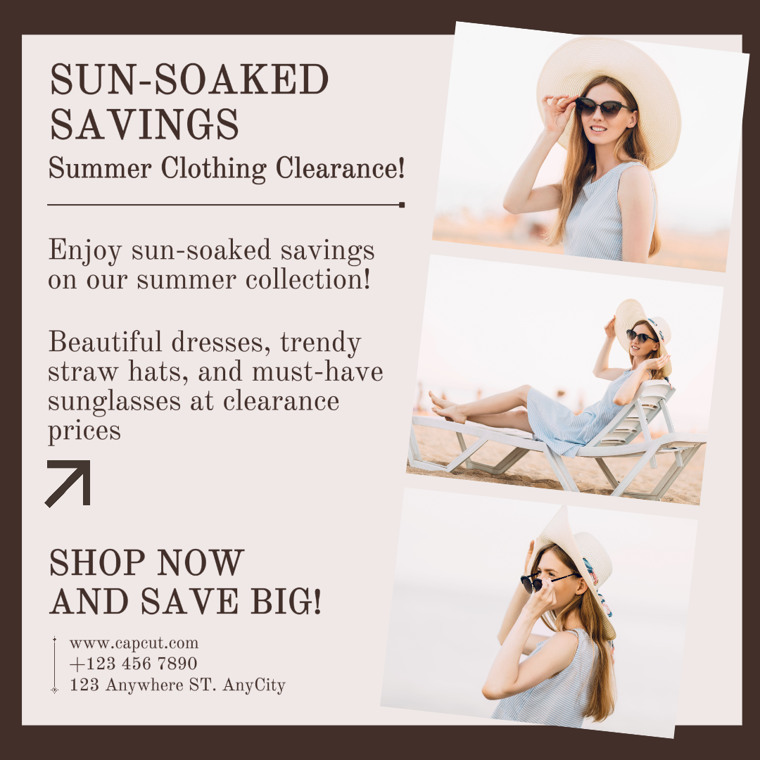 Cartel de marketing de ropa y zapatos Clearence Venta de verano Instagram Post Beige