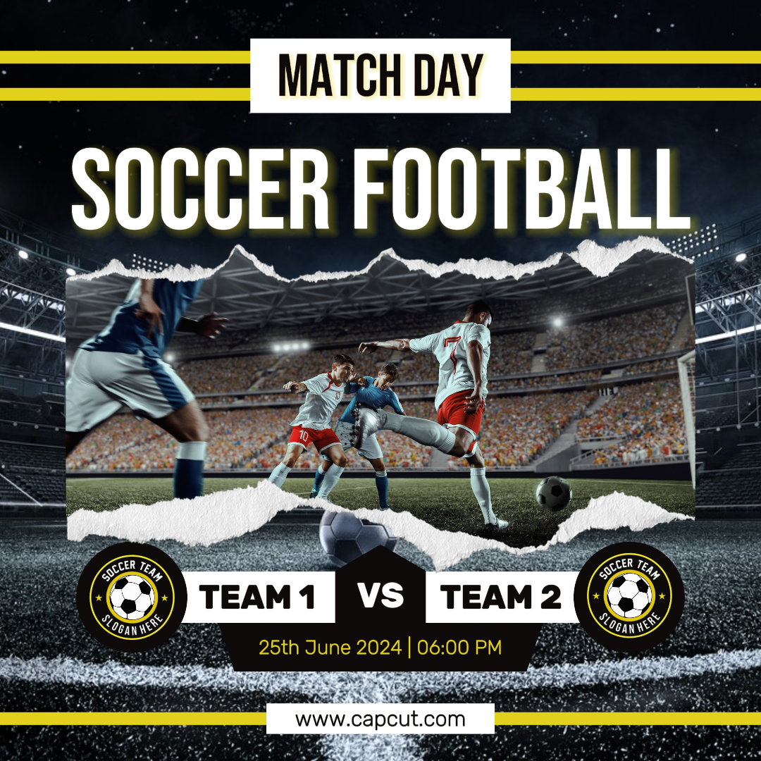 Sports et Match Soccer Football Instagram Post Moderne Noir et Jaune