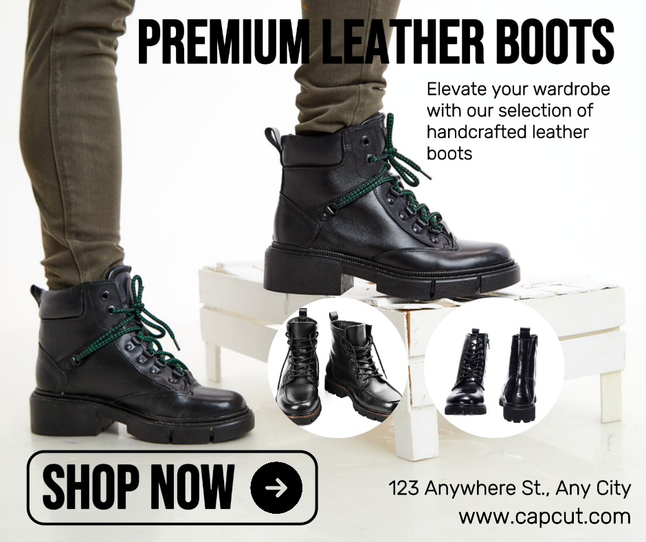 Clothing and Shoes - Marketing Poster Premium Leather Boots Facebook Post