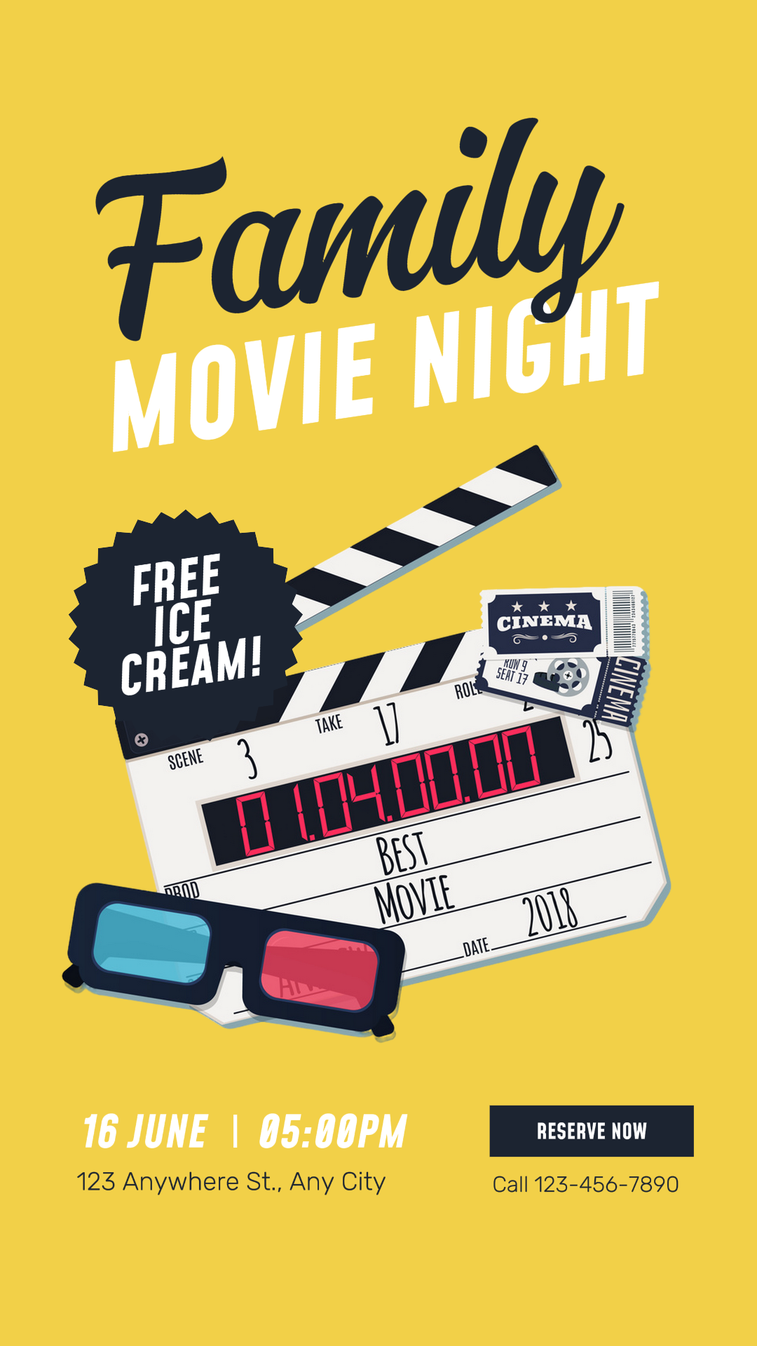 Affiche de marketing de divertissement soirée cinéma promotion d'événement style d'illustration histoire Instagram