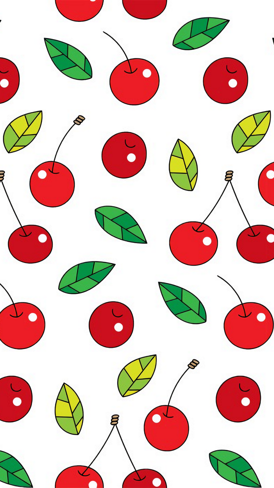 Papel de Parede Frutas Cereja Vermelho Branco Verde Ilustração Desenho Animado