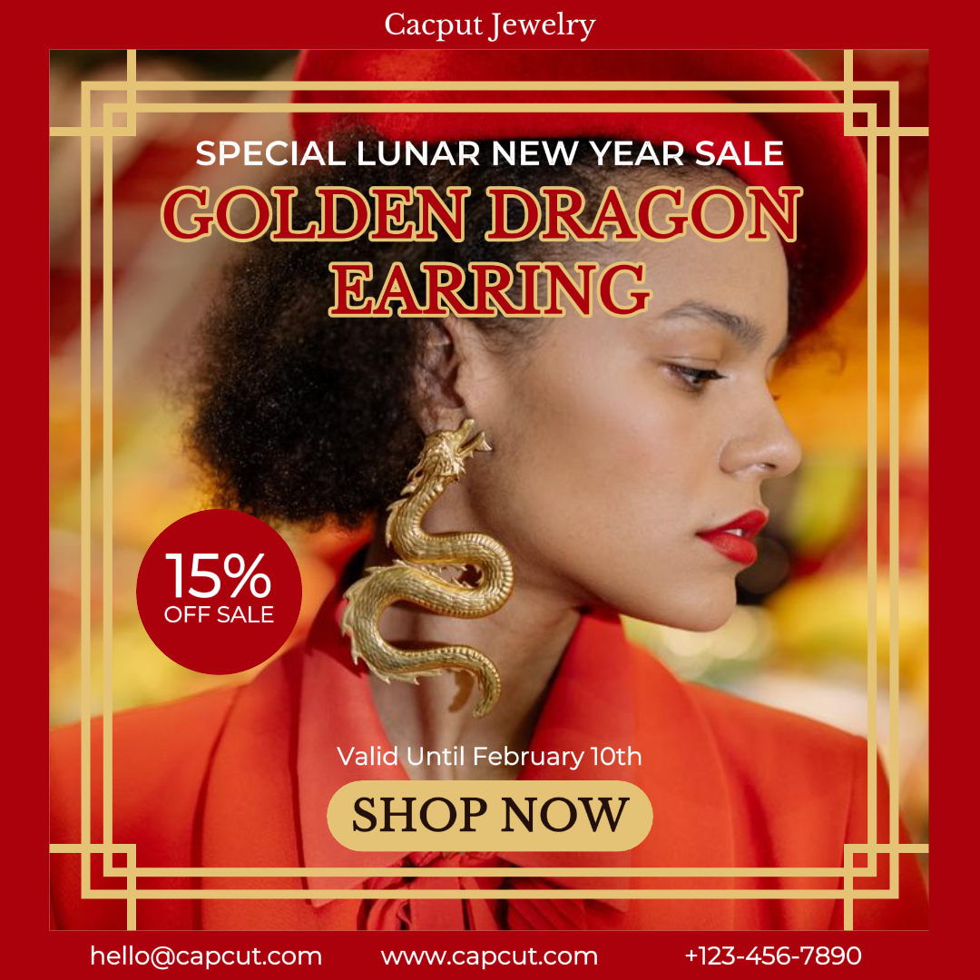 Perhiasan Promosi Anting Naga Emas Tema Merah