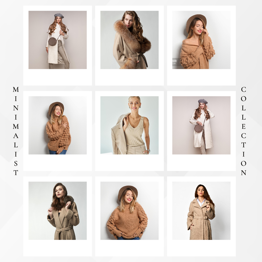 Cartel de marketing de ropa de collage minimalista estilo polaroid blanco marrón