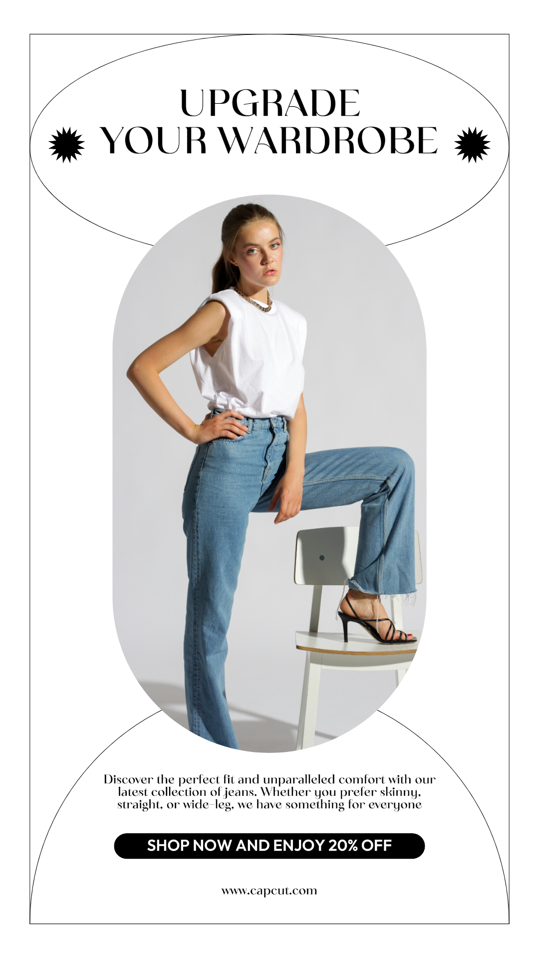 Pakaian dan sepatu poster pemasaran jeans instagram story putih