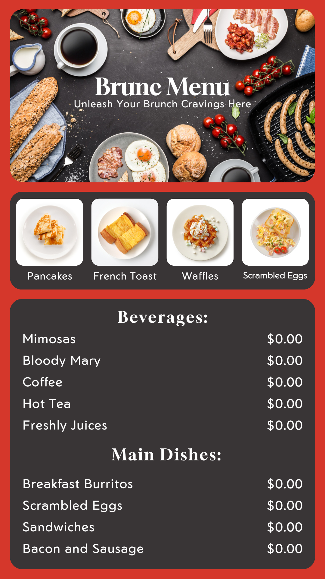 nourriture et boissons brunc menu histoire instagram