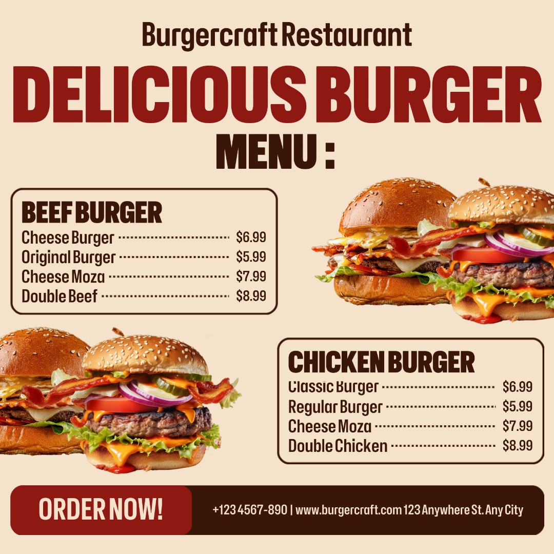 Burger Restaurant Menu Social Media Post