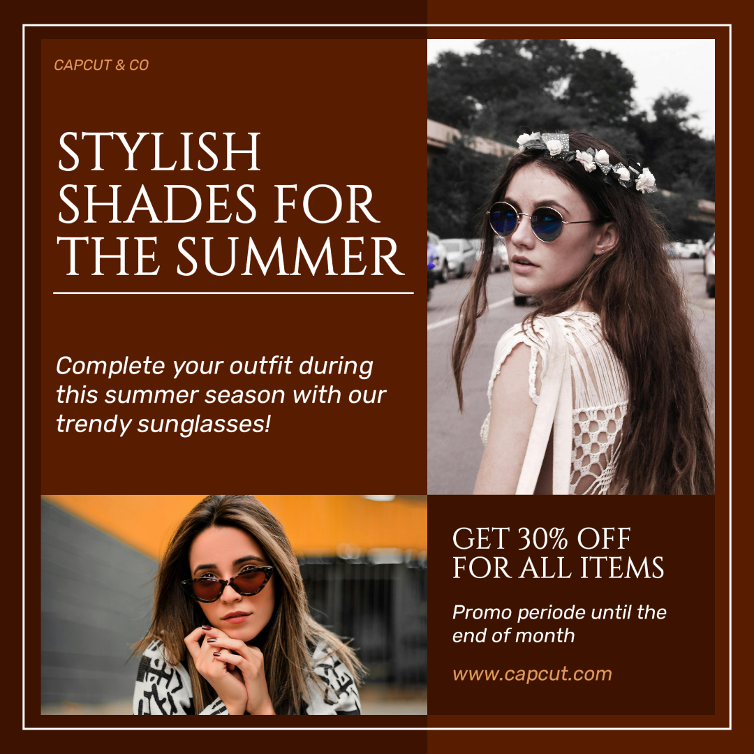 Jewelry and accessories marketing poster sunglasses instagram post brown tone