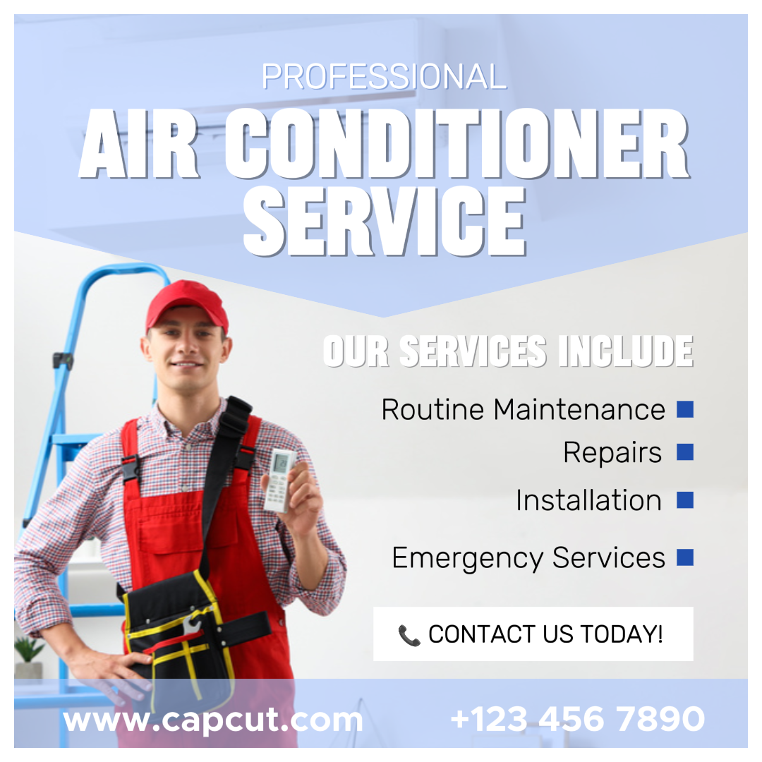 Life Services Promoción de Servicios de Aire Acondicionado Profesional Instagram Post Blue