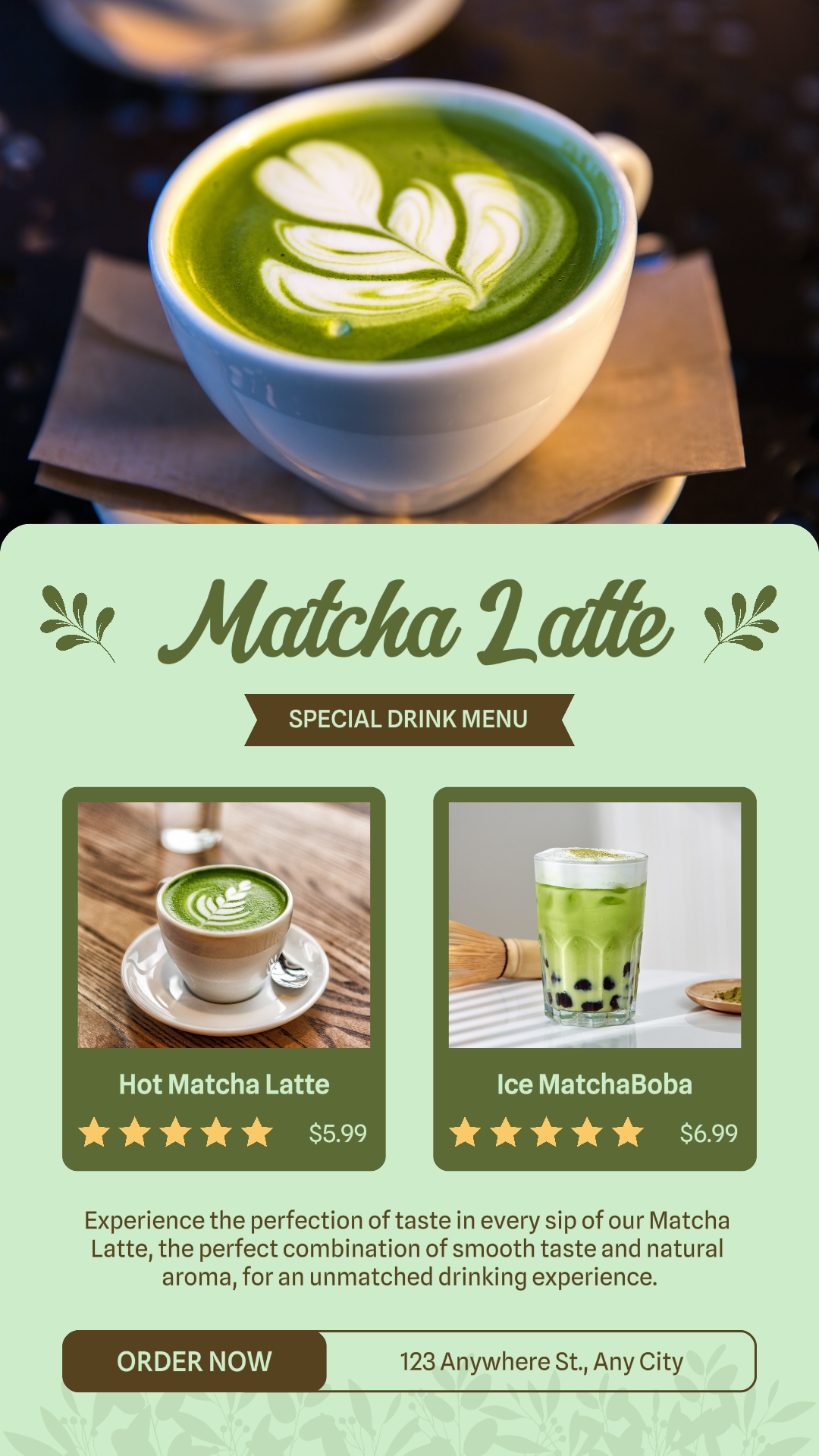 Boisson spéciale Matcha Latte Histoire Instagram