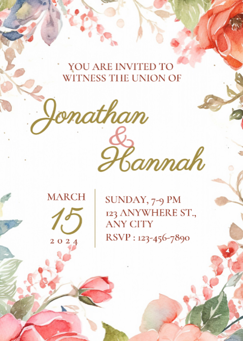 Non-marketing Wedding Invitation Flower Watercolor