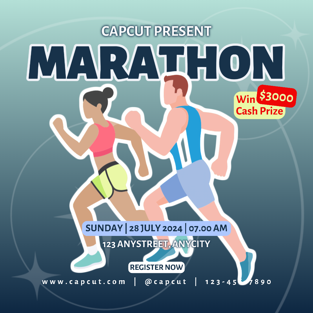 SPORT UND SPIEL MARKETING POSTER ATHLETIK KARNEVAL INSTAGRAM POST BLAU UND WEISS