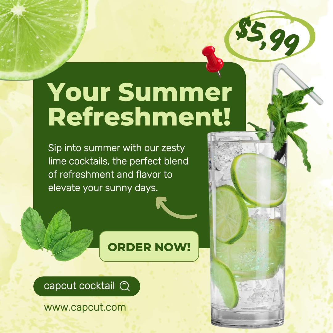 Food and beverage - Marketing Poster Instagram Post Lime Summer Refreshment Cocktail Poster