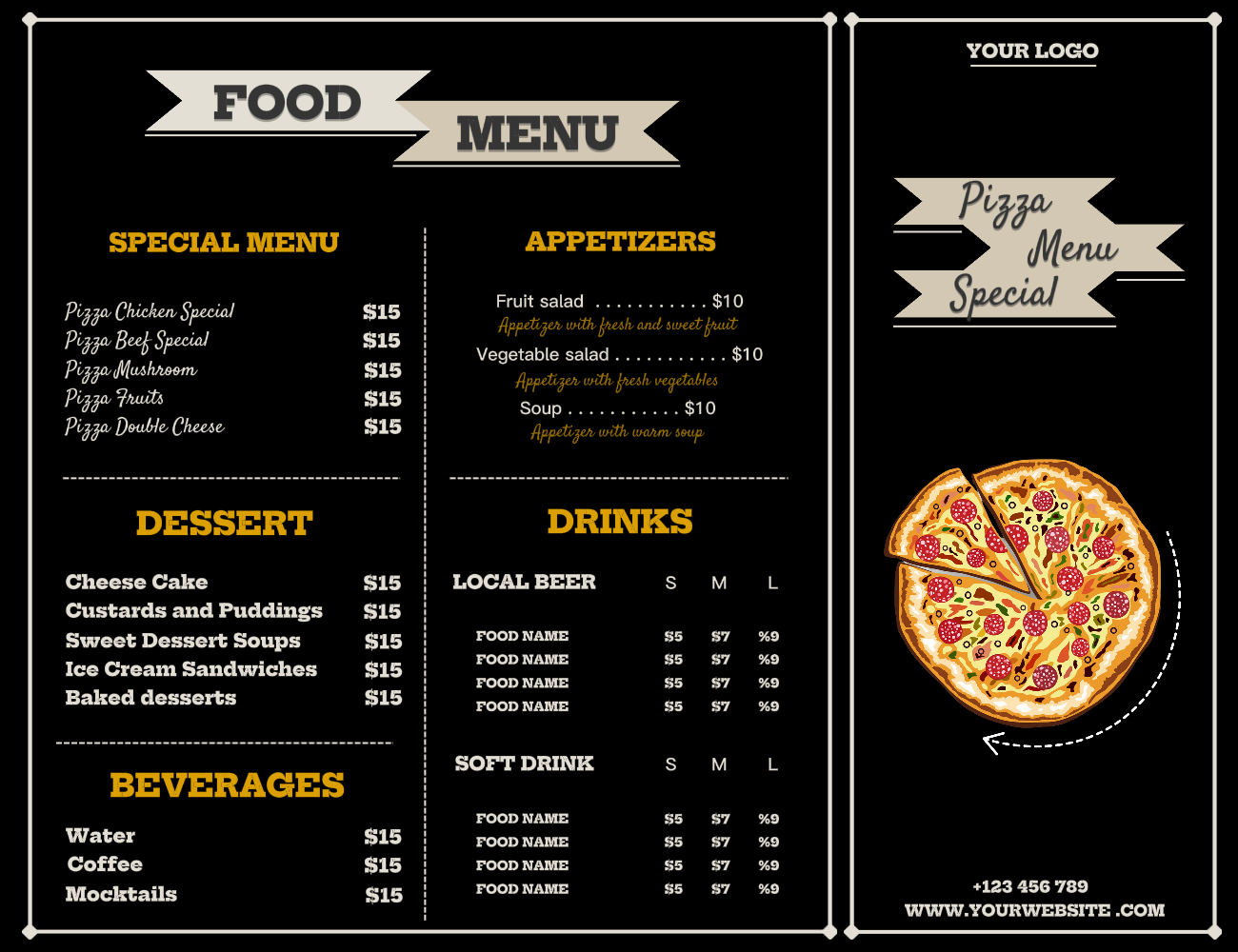 Modelo especial do menu de pizza