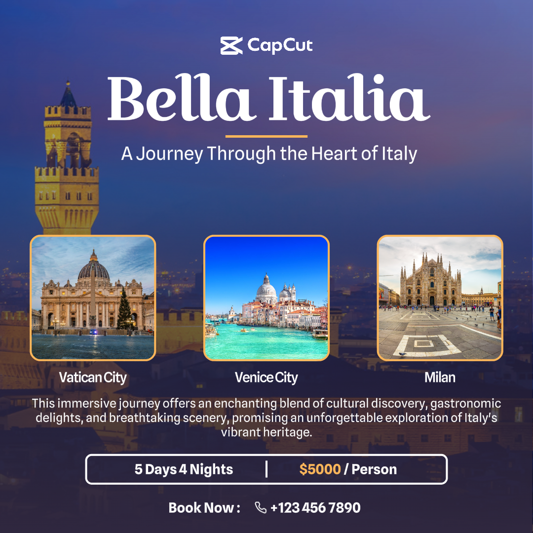 Cartel de viaje - Cartel de marketing Gira por Italia Publicación de Instagram