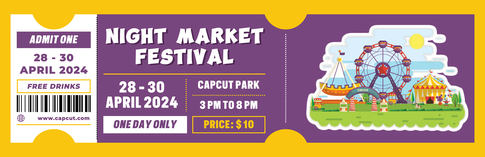 Boleto de entretenimiento de comercio electrónico Festival de mercado nocturno Estilo de diseño plano