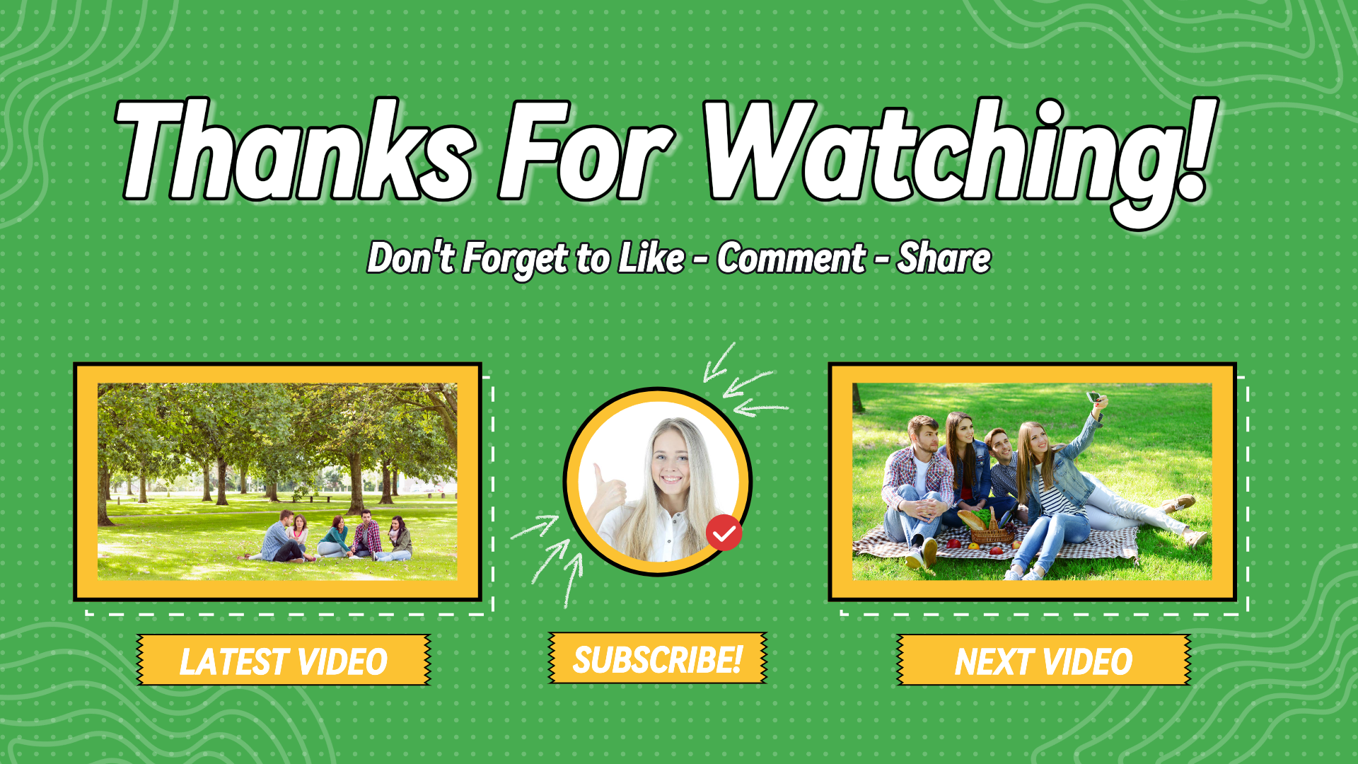 Écran de fin YouTube non marketing vert jaune